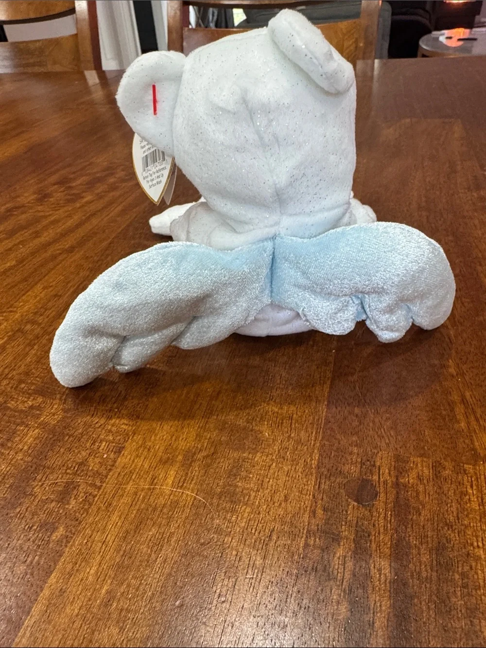 Ty Beanie Babies “Star” White Sparkle Bear Plush with Iridescent Star